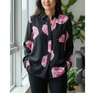 NEW Ganni‎ Womens Fayette Silk Button Up Blouse Top Floral Career XS/S Size 34